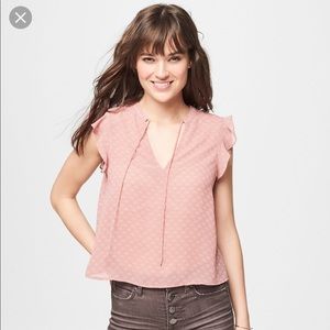 Patterned flutter sleeve sheer top